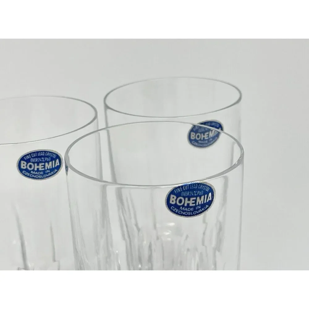 Bohemia Cut Crystal Clear Highball Glasses 5.75” Set Of 3 Original Stickers